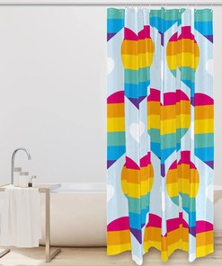 Colorful Rainbow Heart Fabric Shower Curtain for Bathroom Decor