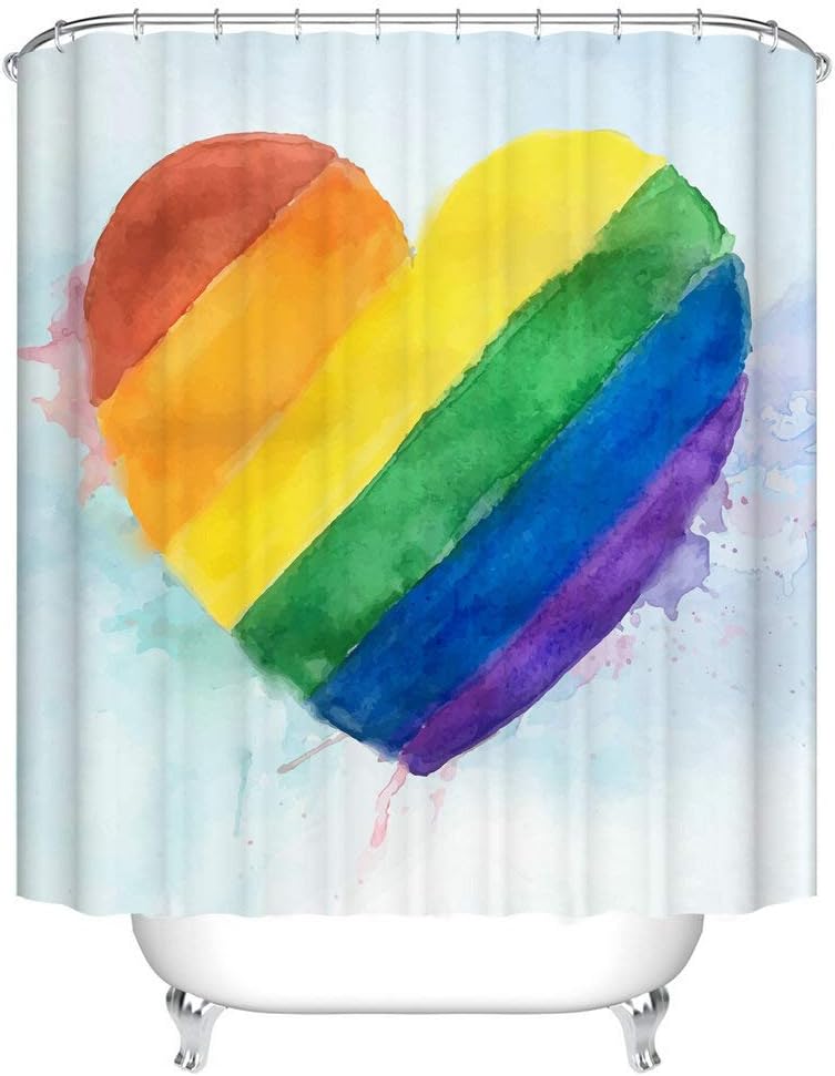 Colorful Rainbow Love Heart Shower Curtain - Valentines Day Bathroom Decor