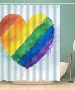 Colorful Rainbow Love Heart Shower Curtain - Valentines Day Bathroom Decor