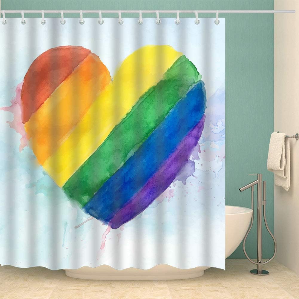 Colorful Rainbow Love Heart Shower Curtain - Valentines Day Bathroom Decor