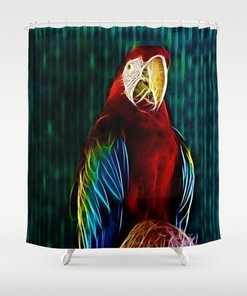 Colorful Rainbow Macaw Bird Shower Curtain With Modern Art Print For Bathroom Decor