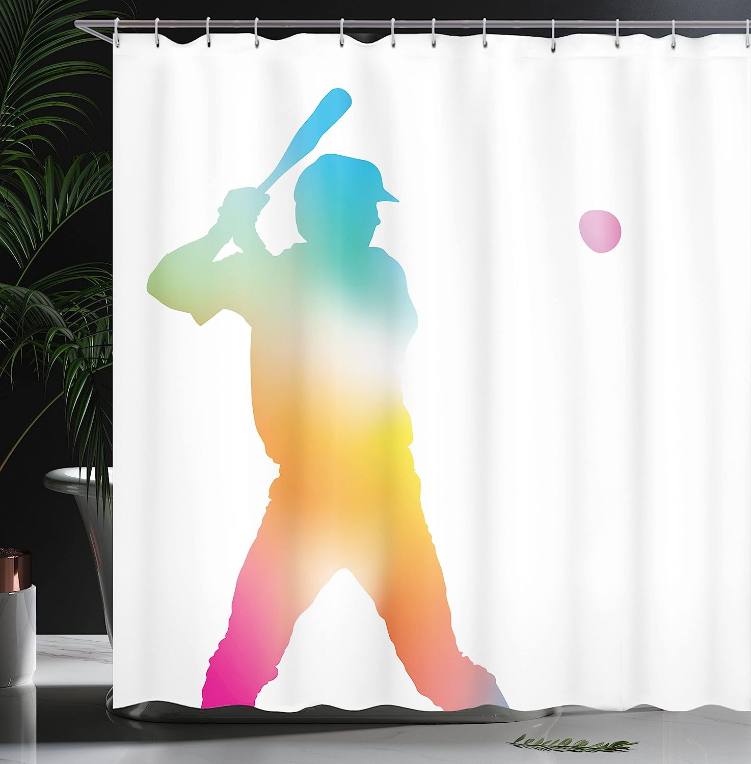 Colorful Reflections Of Baseball Player Shower Curtain In Multicolor - Image 3