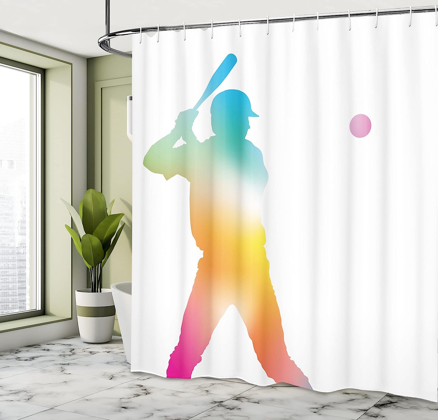 Colorful Reflections Of Baseball Player Shower Curtain In Multicolor - Image 4