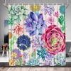 Colorful Retro Boho Cactus Floral Shower Curtain with Beautiful Succulent Plants 