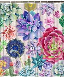 Colorful Retro Boho Cactus Floral Shower Curtain with Beautiful Succulent Plants 