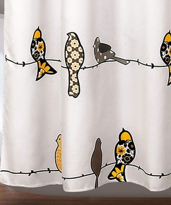 Colorful Rowley Floral Animal Bird Print Shower Curtain in Yellow and Gray- Adds a Pop of Color to Your Bathroom Decor