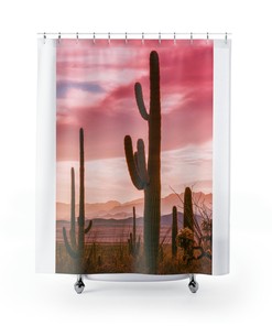 Colorful Saguaro Cactus Shower Curtain, Bathroom Refresh Gift Idea