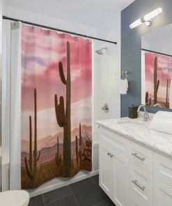 Colorful Saguaro Cactus Shower Curtain, Bathroom Refresh Gift Idea