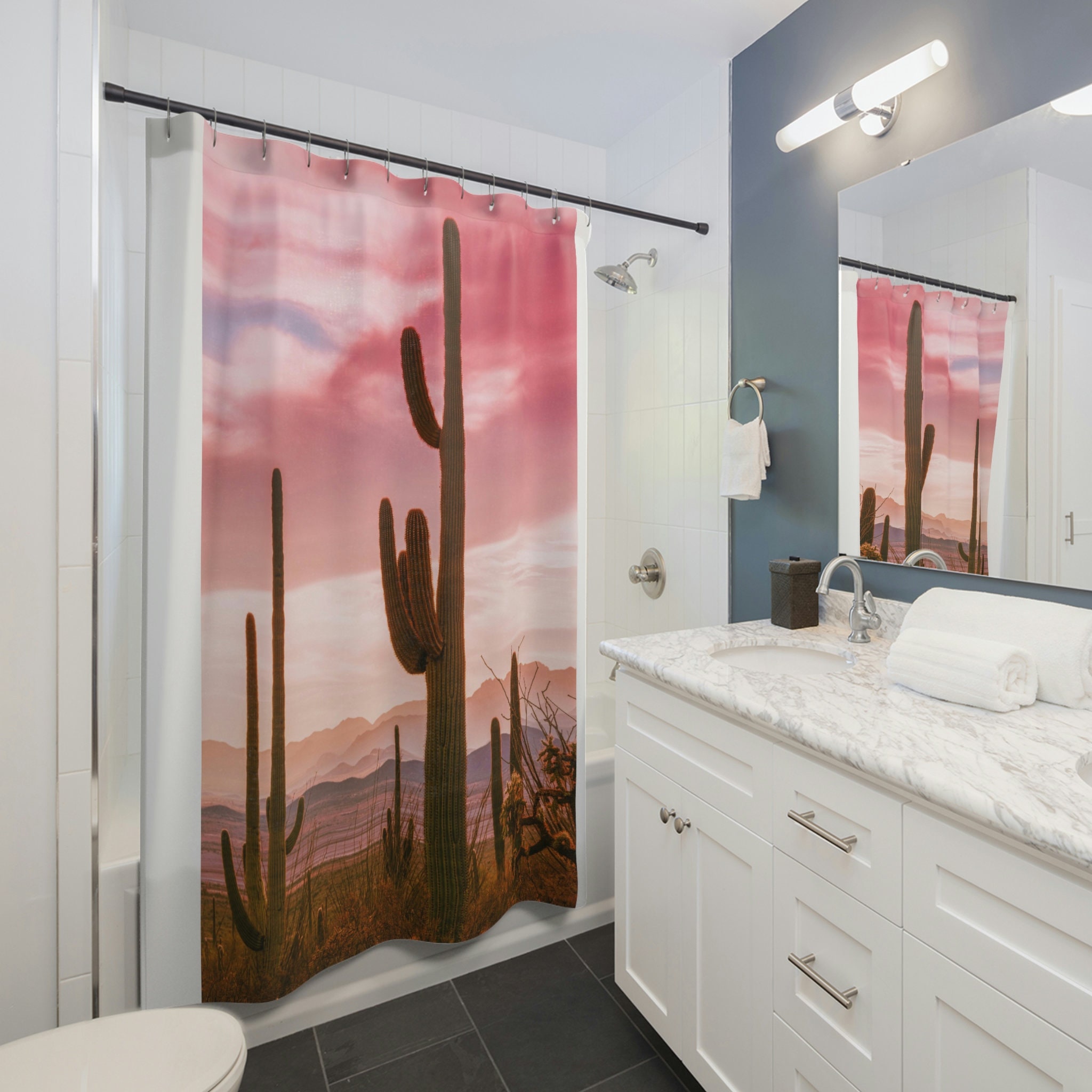 Colorful Saguaro Cactus Shower Curtain, Bathroom Refresh Gift Idea