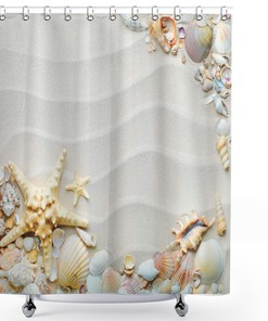 Colorful Seacoast with Sand and Various Seashells Shower Curtain 