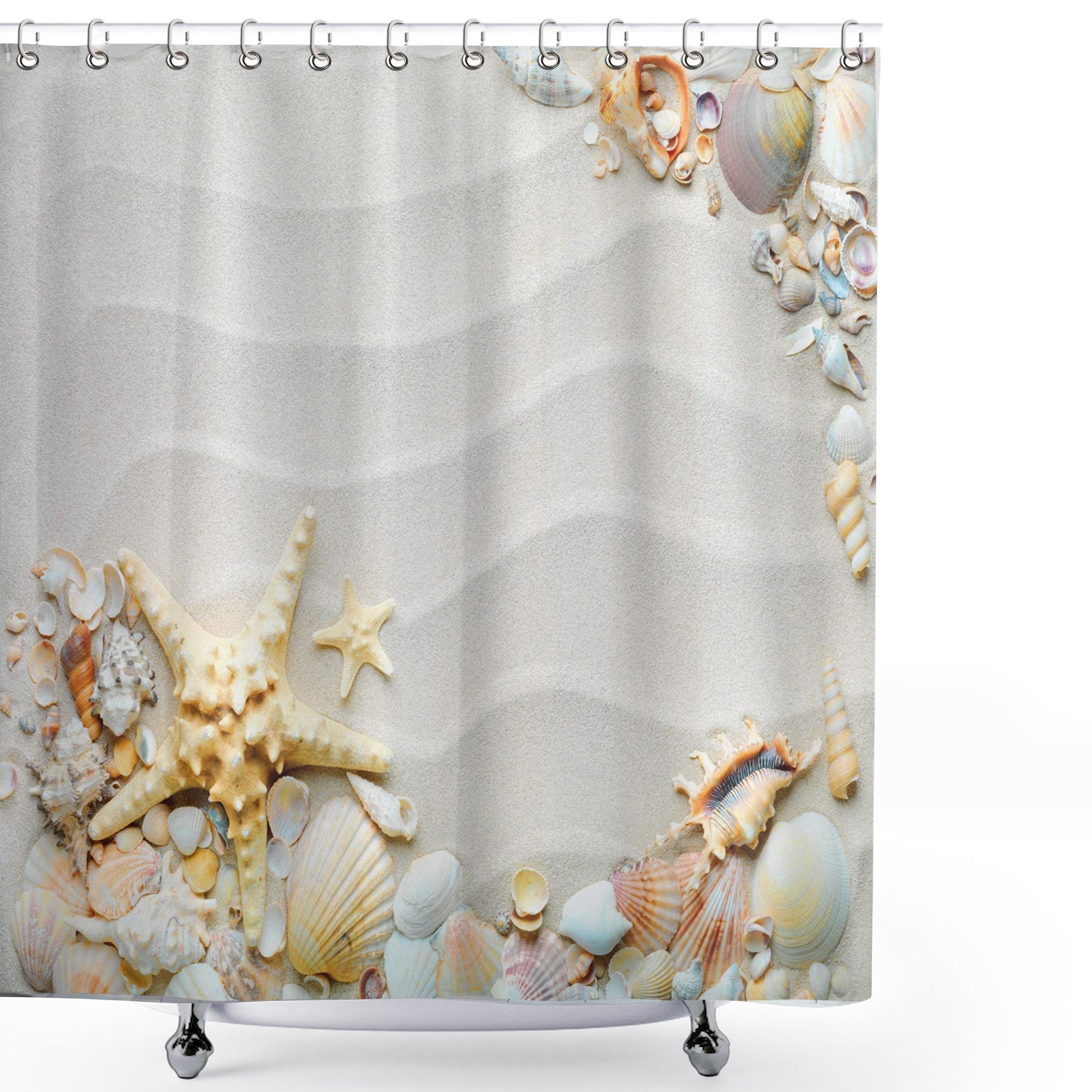 Colorful Seacoast with Sand and Various Seashells Shower Curtain