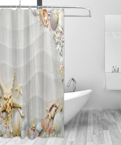 Colorful Seacoast with Sand and Various Seashells Shower Curtain