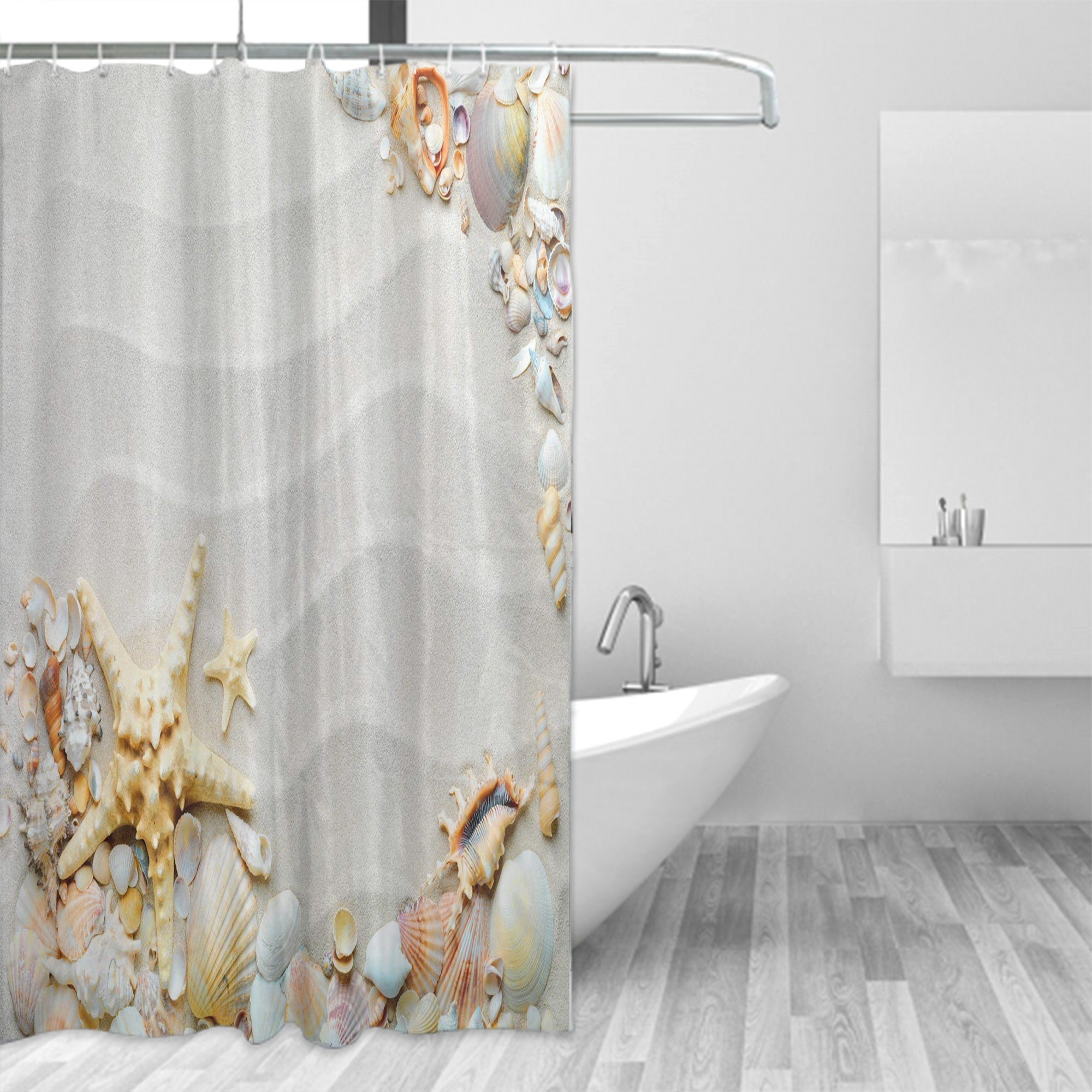 Colorful Seacoast with Sand and Various Seashells Shower Curtain