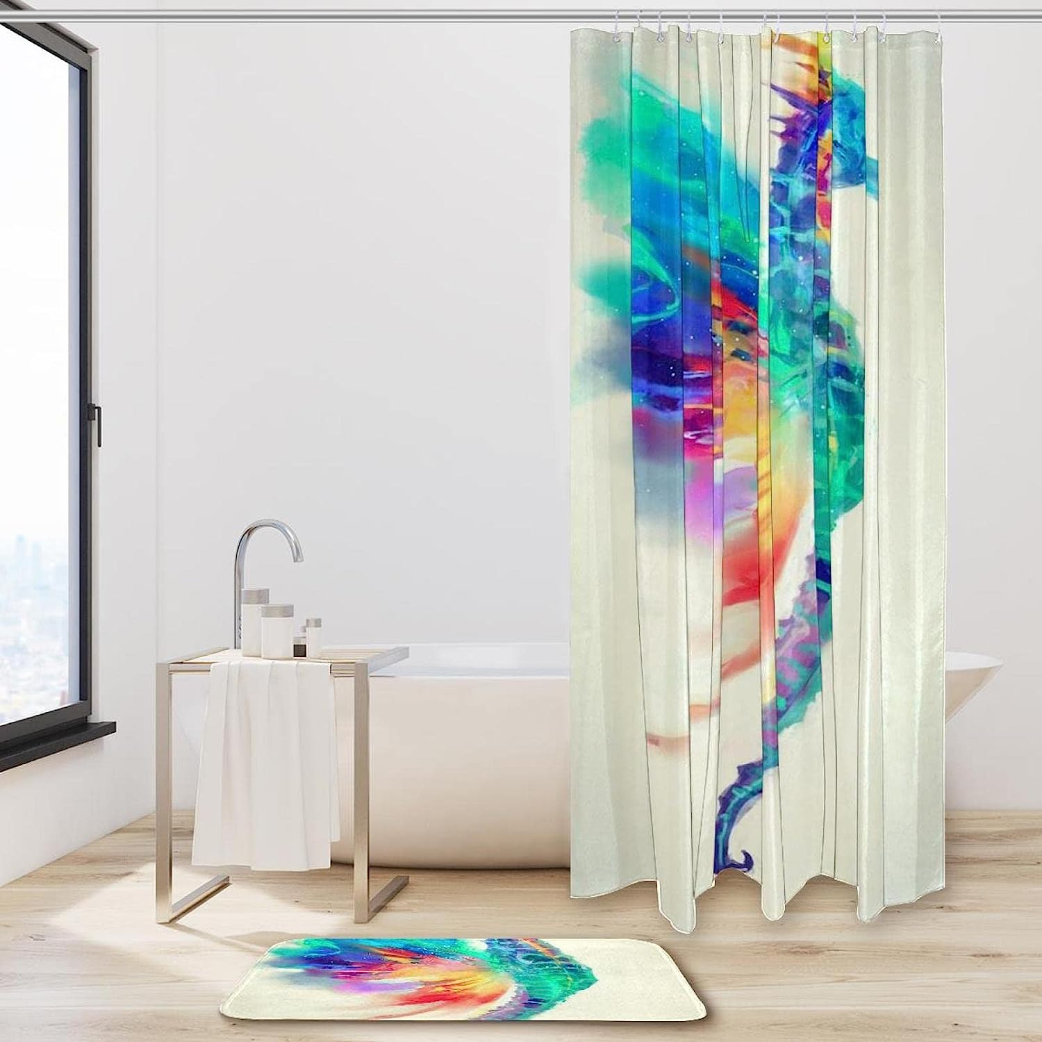 Colorful Seahorse Print Waterproof Shower Curtain For A Statement-Making Bathroom - Image 2