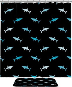 Colorful Sharks Print Waterproof Shower Curtain For Bathroom Decor