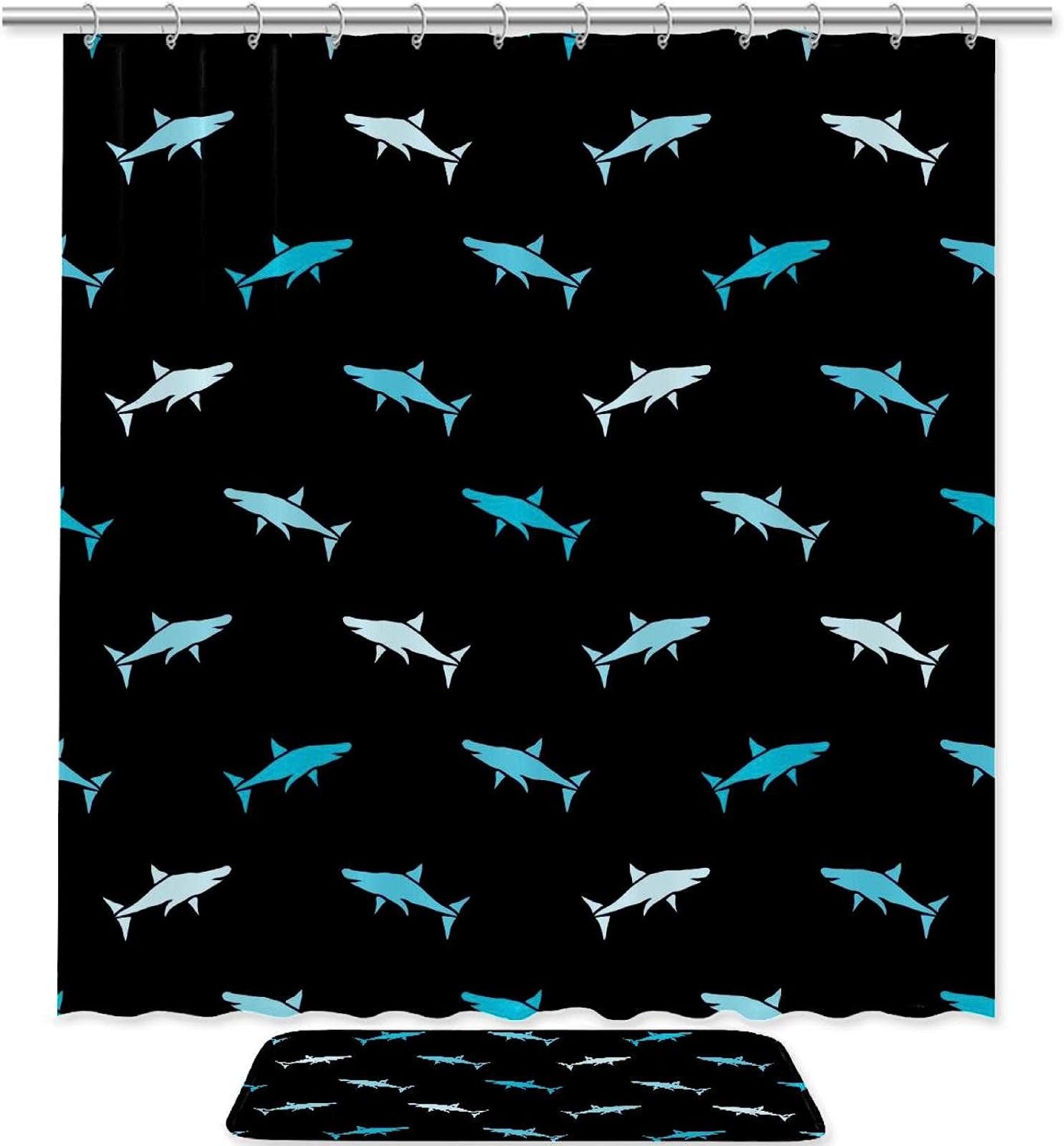 Colorful Sharks Print Waterproof Shower Curtain For Bathroom Decor
