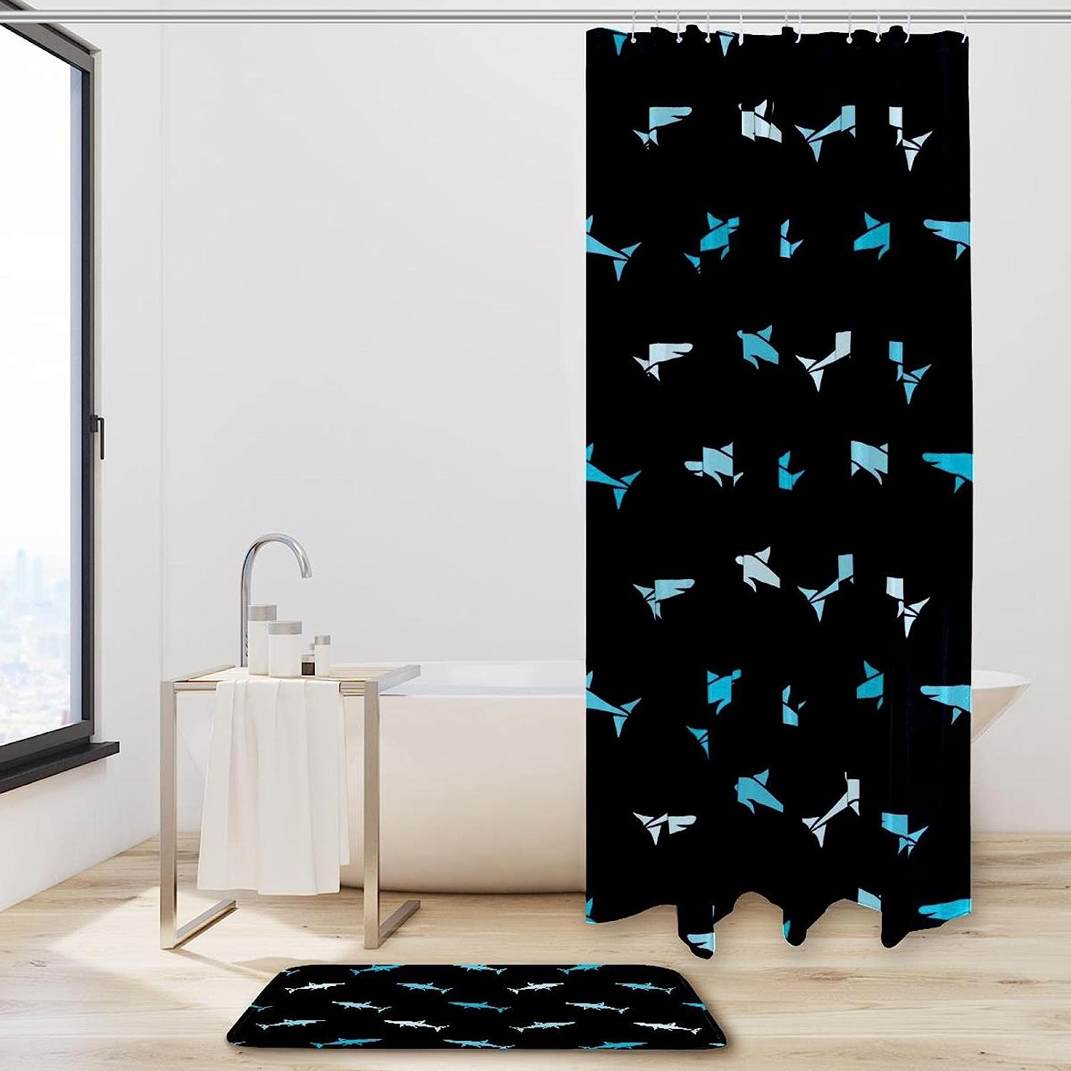 Colorful Sharks Print Waterproof Shower Curtain For Bathroom Decor - Image 2