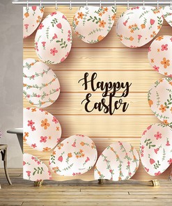 Colorful Shower Curtain With Easter Bunny & Eggs - Cute Cartoon Bathroom Decor