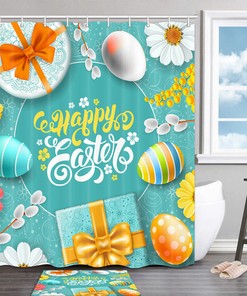 Colorful Shower Curtain With Easter Eggs & Butterflies - Spring Bathroom Decor