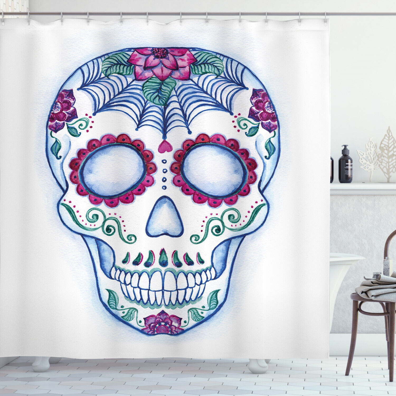 Colorful Sketch Sugar Skull Shower Curtain for Bathroom Decor
