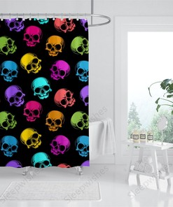 Colorful Skull Head Gothic Blackout Halloween Theme Shower Curtain