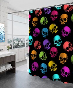 Colorful Skull Head Gothic Blackout Halloween Theme Shower Curtain