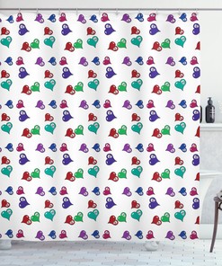 Colorful Skull Hearts Fabric Shower Curtain for a Cute and Quirky Bathroom