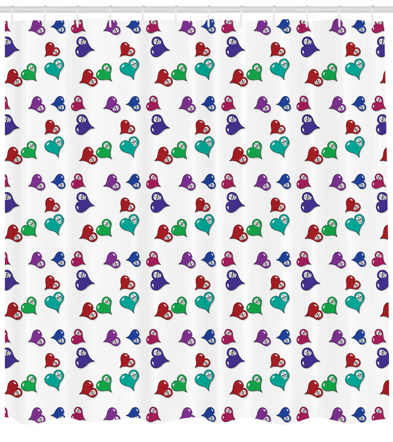 Colorful Skull Hearts Fabric Shower Curtain for a Cute and Quirky Bathroom