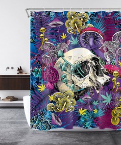 Colorful Skull Mushroom Plant Shower Curtain, Psychedelic Bathroom Accessories