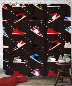 Colorful Sneaker Basketball Print Shower Curtain for Sports Boys Waterproof Bathroom Panels