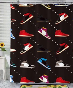 Colorful Sneaker Basketball Print Shower Curtain for Sports Boys Waterproof Bathroom Panels