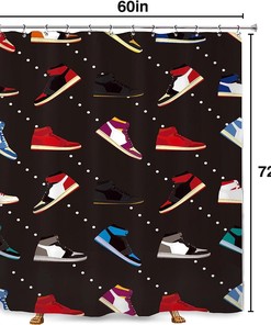 Colorful Sneaker Basketball Print Shower Curtain for Sports Boys Waterproof Bathroom Panels