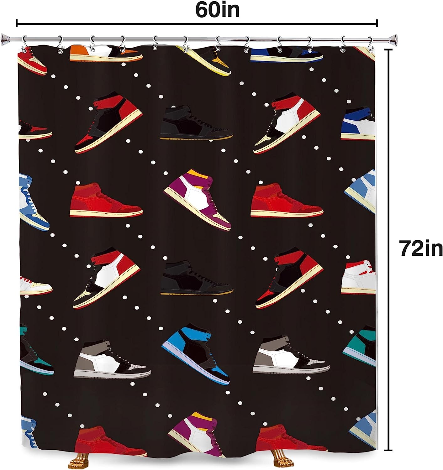 Colorful Sneaker Basketball Print Shower Curtain for Sports Boys Waterproof Bathroom Panels