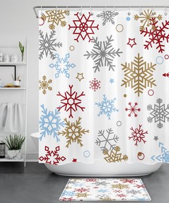 Colorful Snowflake Print Shower Curtain for Modern Christmas Bathroom Decor