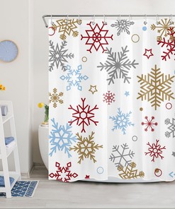 Colorful Snowflake Print Shower Curtain for Modern Christmas Bathroom Decor