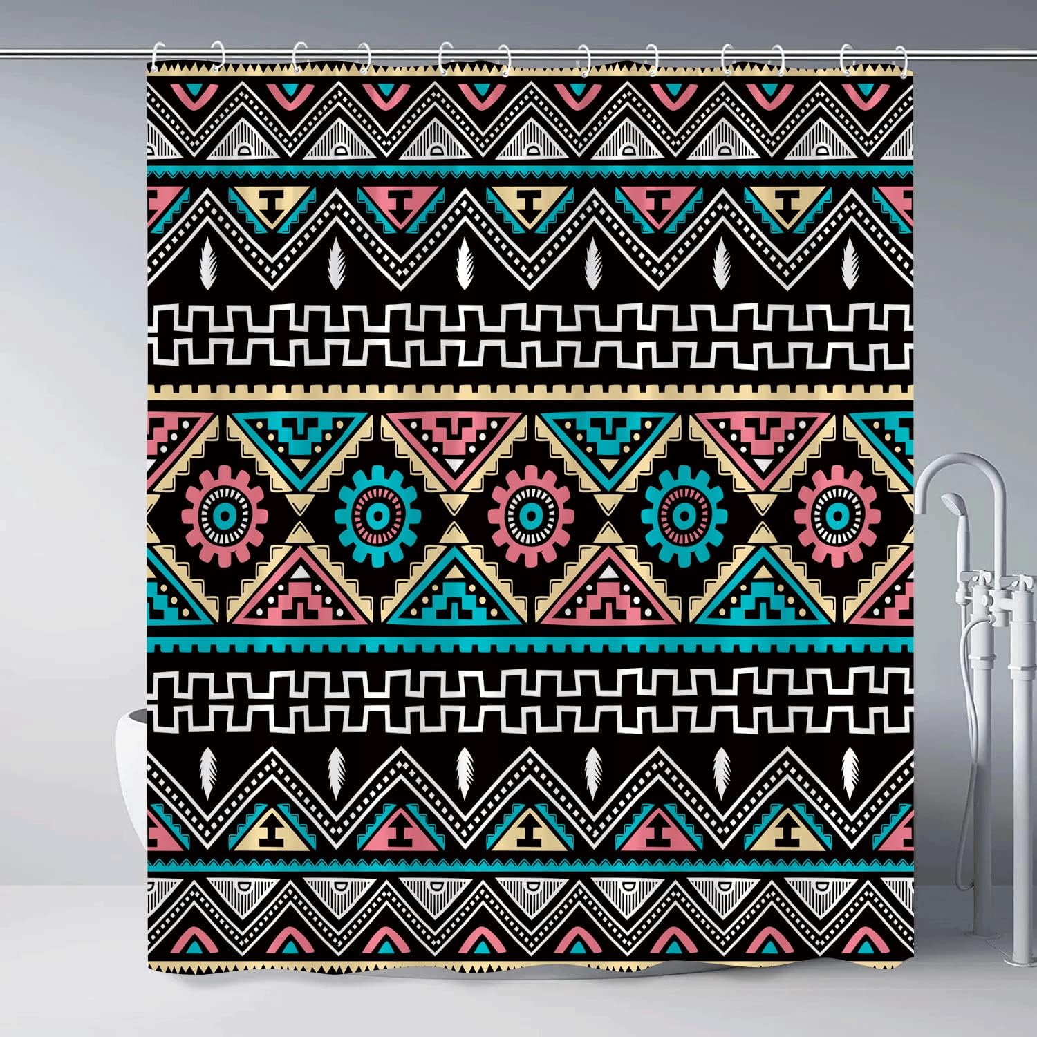 Colorful Southwest Aztec Mandala Shower Curtain - Image 2