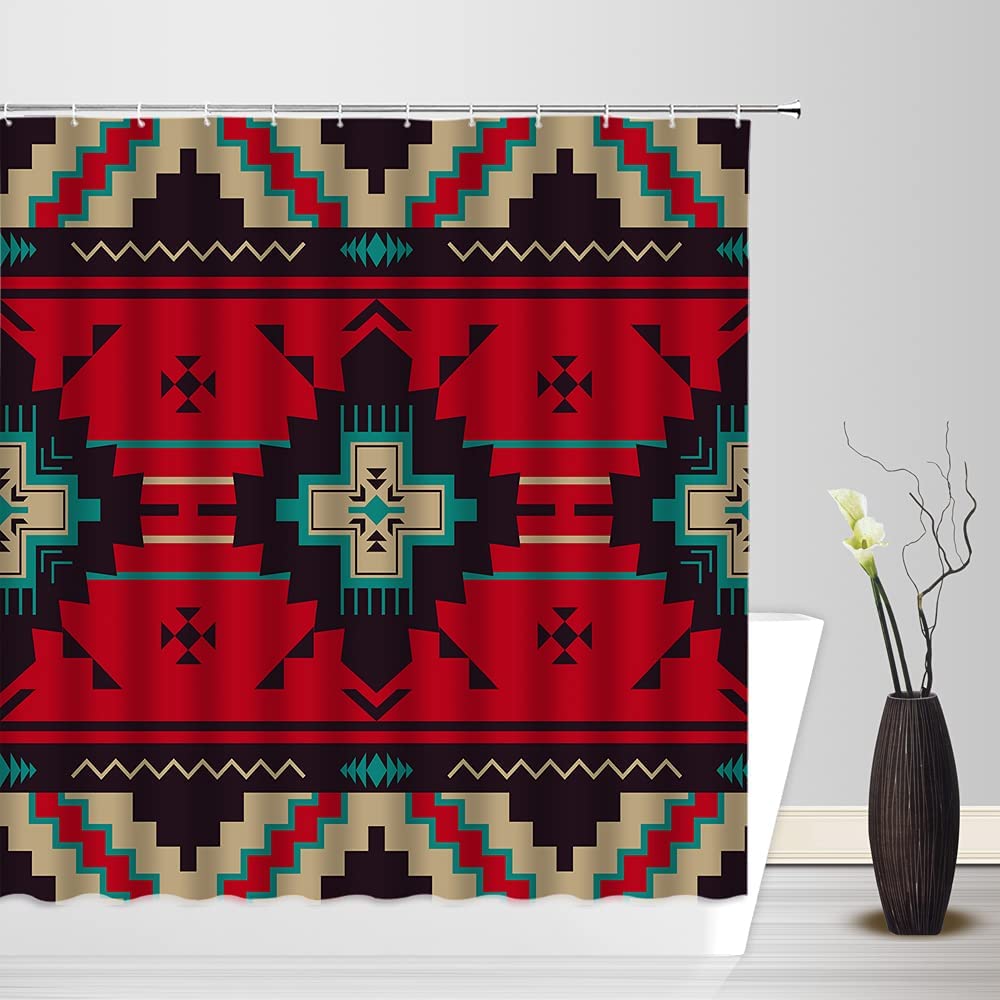 Colorful Southwest Tribal Navajo Geometric Shower Curtain - Image 2