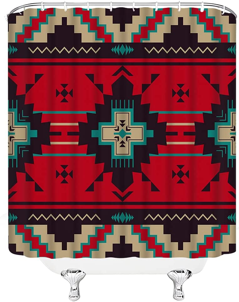 Colorful Southwest Tribal Navajo Geometric Shower Curtain - Image 3