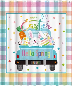 Colorful Spring Buffalo Check Plaid Easter Truck Shower Curtain By Allenjoy - Festive And Easy Care Machine Washable