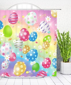Colorful Spring Flowers And Eggs Easter Shower Curtain For Bathroom Decor