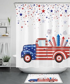 Colorful Star Red Truck Independence Day Shower Curtain for Bathroom Decor by Ikfashoni 