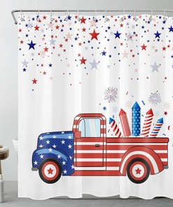 Colorful Star Red Truck Independence Day Shower Curtain for Bathroom Decor by Ikfashoni