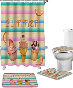 Colorful Stripe Ice Cream Lemon Shower Curtain for Fun Bathroom Decor
