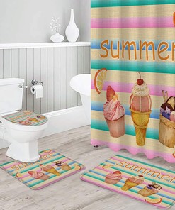 Colorful Stripe Ice Cream Lemon Shower Curtain for Fun Bathroom Decor