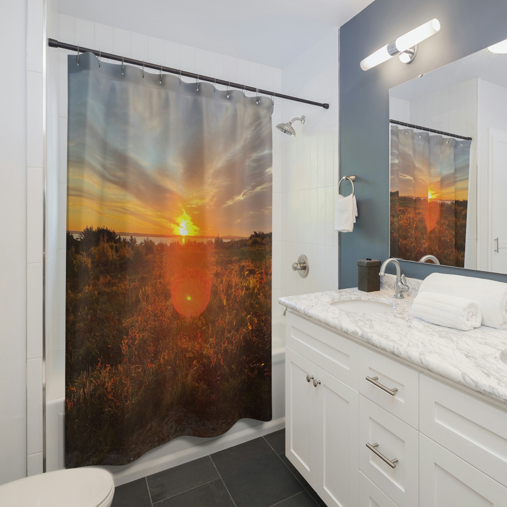 Colorful Stripe Pattern Shower Curtain, Vibrant Bathroom Decor