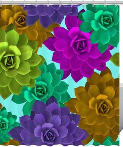 Colorful Succulent Print Watercolor Shower Curtain For A Fresh Bathroom Theme