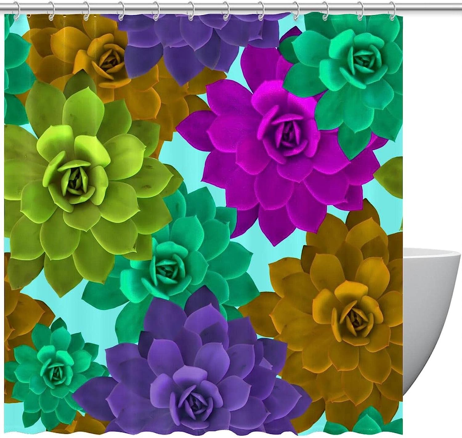 Colorful Succulent Print Watercolor Shower Curtain For A Fresh Bathroom Theme