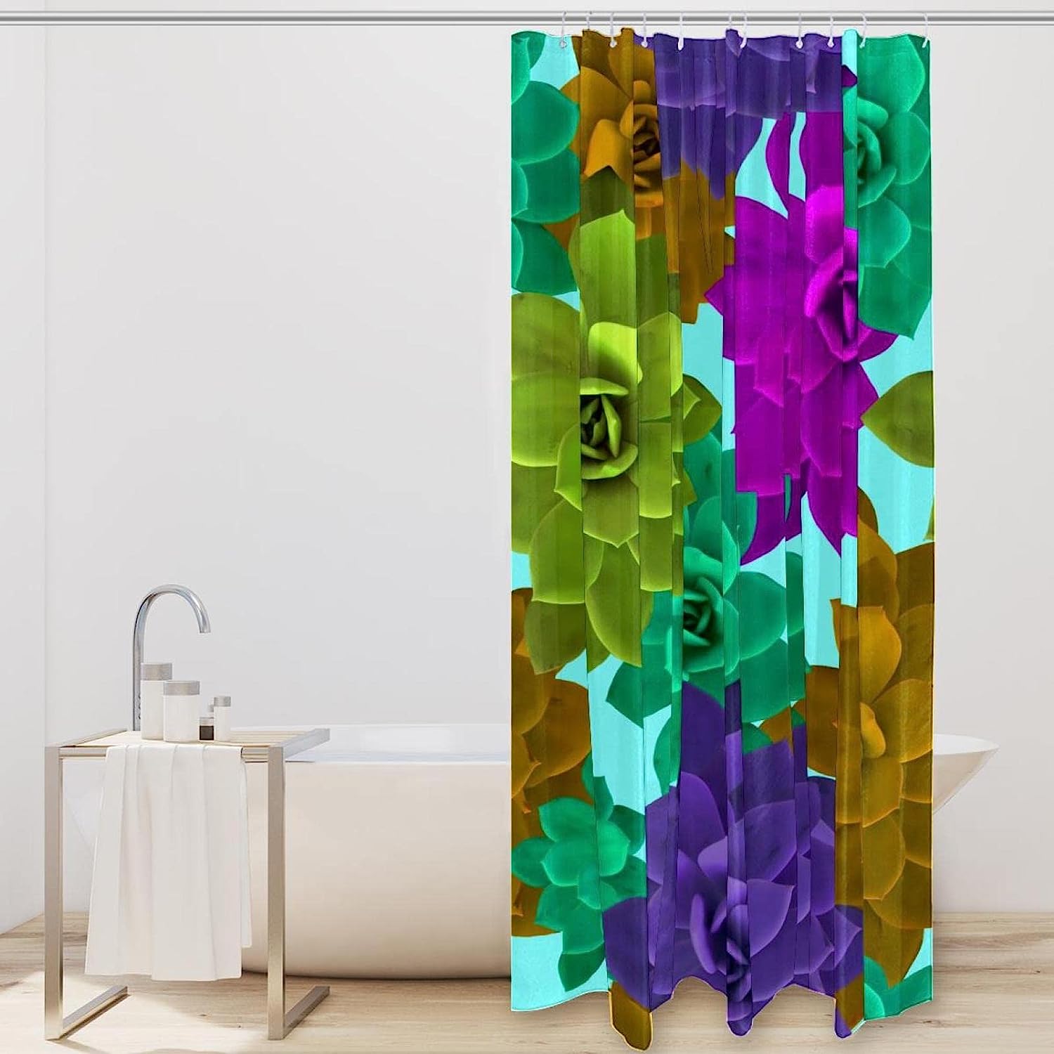 Colorful Succulent Print Watercolor Shower Curtain For A Fresh Bathroom Theme - Image 2