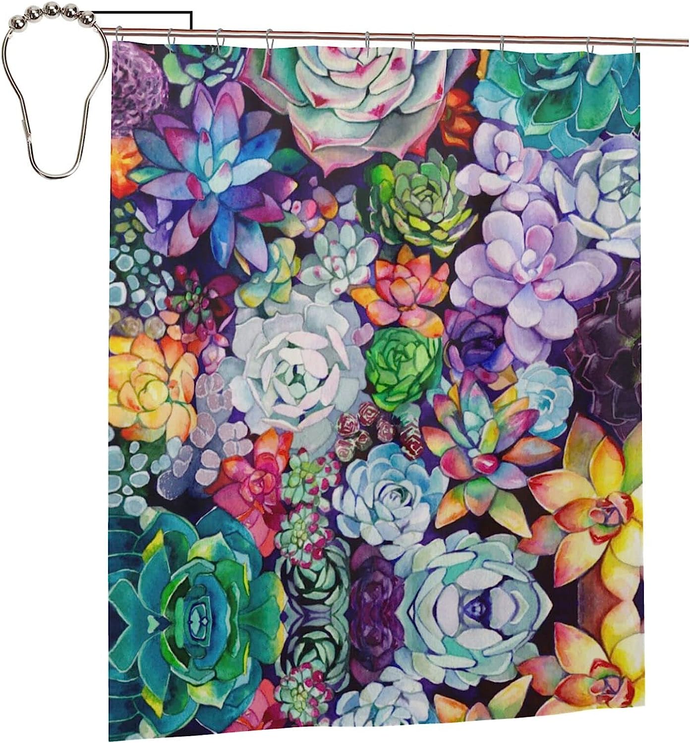 Colorful Succulent Shower Curtain For Modern Bathroom Decor With Metal Hooks