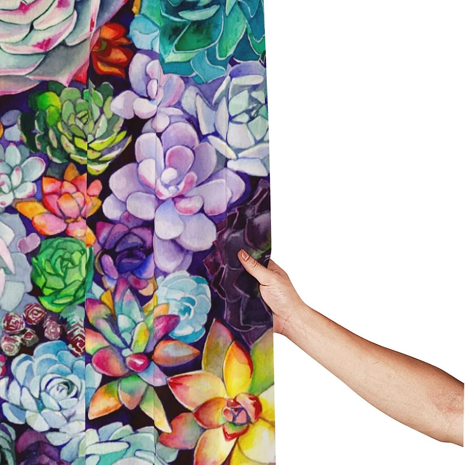 Colorful Succulent Shower Curtain For Modern Bathroom Decor With Metal Hooks - Image 2